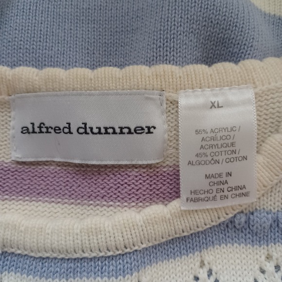Alfred‎ Dunner Women's XL Pastel Stripe Knit Top Embellished Floral Beads Soft - Picture 4 of 6